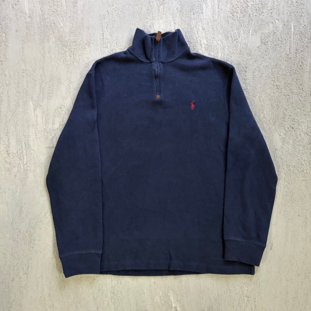 Vintage Polo Ralph Lauren 1/4 Zip Sweater Large Blue 1990s Embroidered Pony